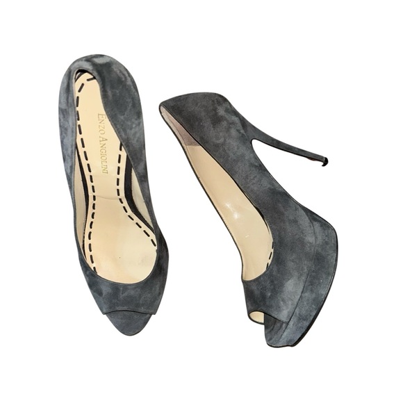 Enzo Angiolini Gray Suede Peep Toe Platform Pumps Size 8M High Heel - Picture 1 of 8